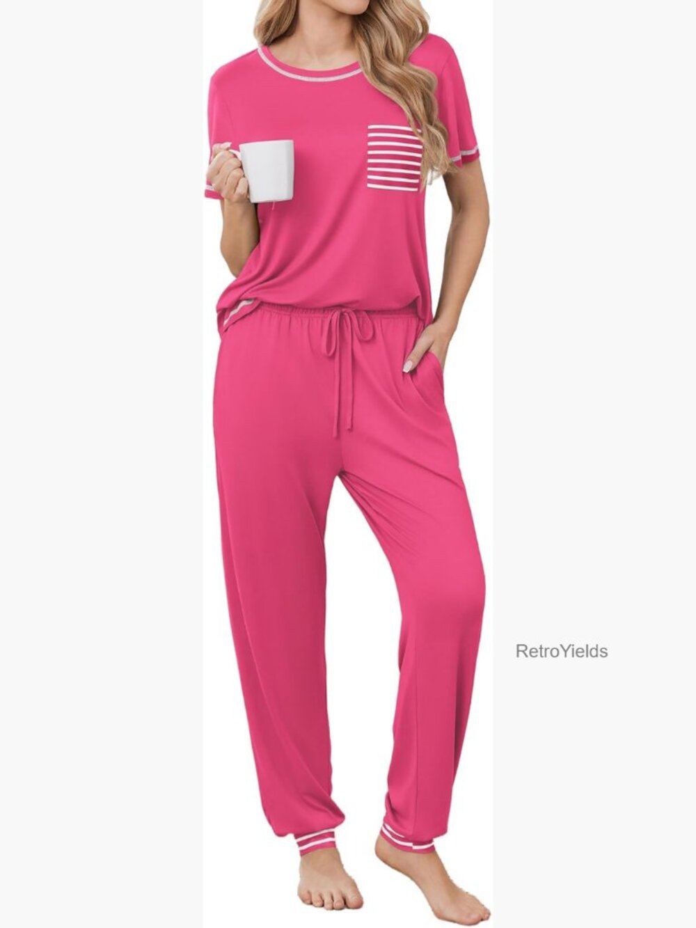Short Sleeve Pajama Set with Long Pants Lounge Set 2 Piece Sleepwear